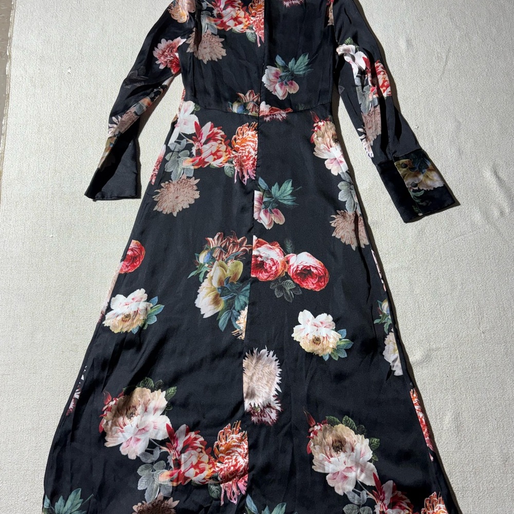 Zara Women AW17 Printed Floral Satin Midi  Dress With Mandarin Collar - Picture 9 of 9